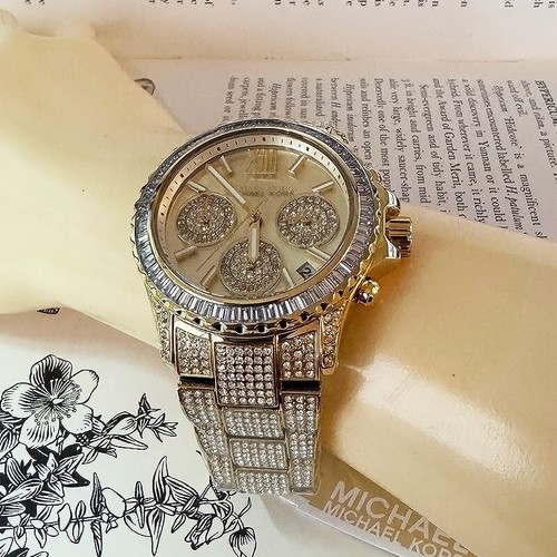 Orologio MICHAEL KORS Everest Cronografo Acciaio Inox Tono Oro MK7254 Nuovo con etichette