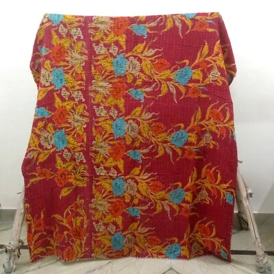 Bohemian Vintage Kantha Throw Twin Quilt Handmade Ralli Gudri Bedspread 1 Pc - Image 1 of 2