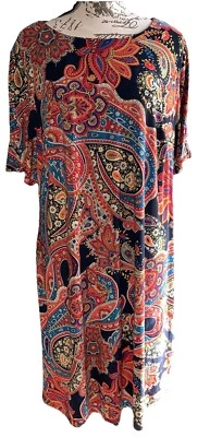 Vestido Tommy Hilfiger Multicolor Paisley Mujer Talla 16W Midi Manga Corta (W354) Foto 1 de 4