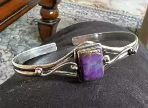 Purple Copper Turquoise Gemstone 925 Sterling Silver Handmade Bracelet - Picture 1 of 4