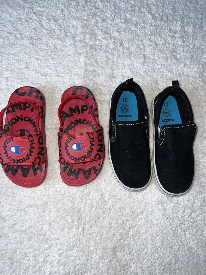 Champion Sandalias Negro Lona Zapatos Sin Cordones Niño Pequeño Niño Zapatos Talla 10 Foto 1 de 4