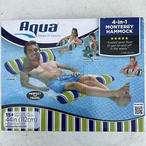 Aqua Inflatable Monterey 4-In-1 Hammock Pool Float, Green Multi Stripe, NEW!! - Picture 1 of 2