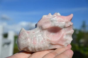 3.2" Pink Opal Dragon head Reiki Crystal Skull Hand Carved Decor Holiday Gift 1x - Picture 1 of 11