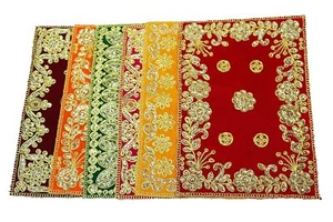 Velvet Puja Assan / Cloth , Multicolor Size - 10 * 13 Inch (Pack of 6) - Picture 1 of 4