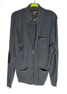 Tasso Elba Big & Tall Mens Grey Zip Front Cardigan Cotton Knit Sweater Size LT - Picture 1 of 3