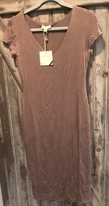 See You Monday Knee Length Rayon Spandex S/S Summer Low V Dress Size L Mauve NWT - Picture 1 of 14
