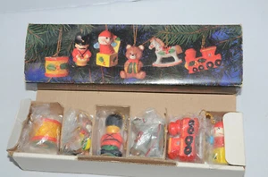 6er Set Vintage ENESCO Baumschmuck handbemalt Keramik 1978 BOX E-2199 - Bild 1 von 6