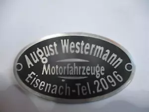 Nameplate sign s82 vintage August Westermann Eisenach DKW BMW dealer sign - Picture 1 of 1