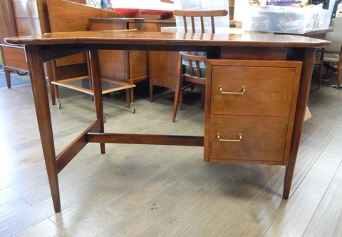American Martinsville Mid century modern walnut wood floating desk MCM Eames Cover
