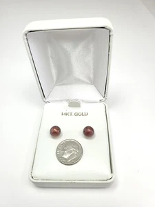 Brand New 14k Gold Stud Earrings W/ Red Resin Balls - Picture 1 of 11