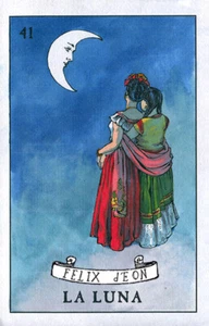La Luna Lesbian Loteria Mexican Female Drawing Queer Love Art Felix dEon Poster - Picture 1 of 1