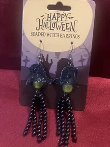 Witch Hat Beaded Halloween Earings - Picture 1 of 4