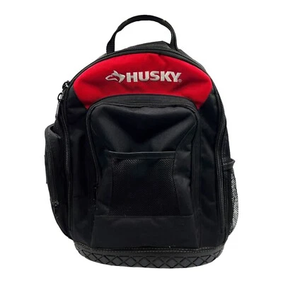 Husky Tool Backpack 16 in Water-Resistant Polyester Fabric Molded Base Red Black Foto 1 de 4