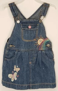 OshKosh B’gosh Girls Vestbak 4T Jumper Dress Denim Rainbow Butterflies Heart  - Picture 1 of 8