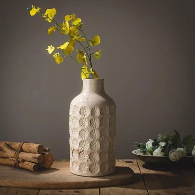 Jarrón de cerámica rústico de granja de 10 pulgadas con textura de terracota decoración del hogar y estante Foto 1 de 4