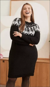 LANE BRYANT Lurex Mock-Neck Fair Isle Sweater Dress, Size 22/24 NWT - Picture 1 of 9