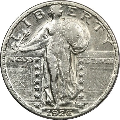 1926-S Standing Liberty Quarter 25C, About Uncirculated AU, Cleaned - Image 1 of 2