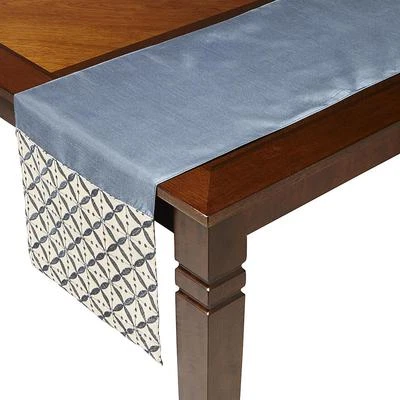 Essential Home Davenport Embroidered  Table Runner 13x72 in Blue/Cream - Image 1 of 3