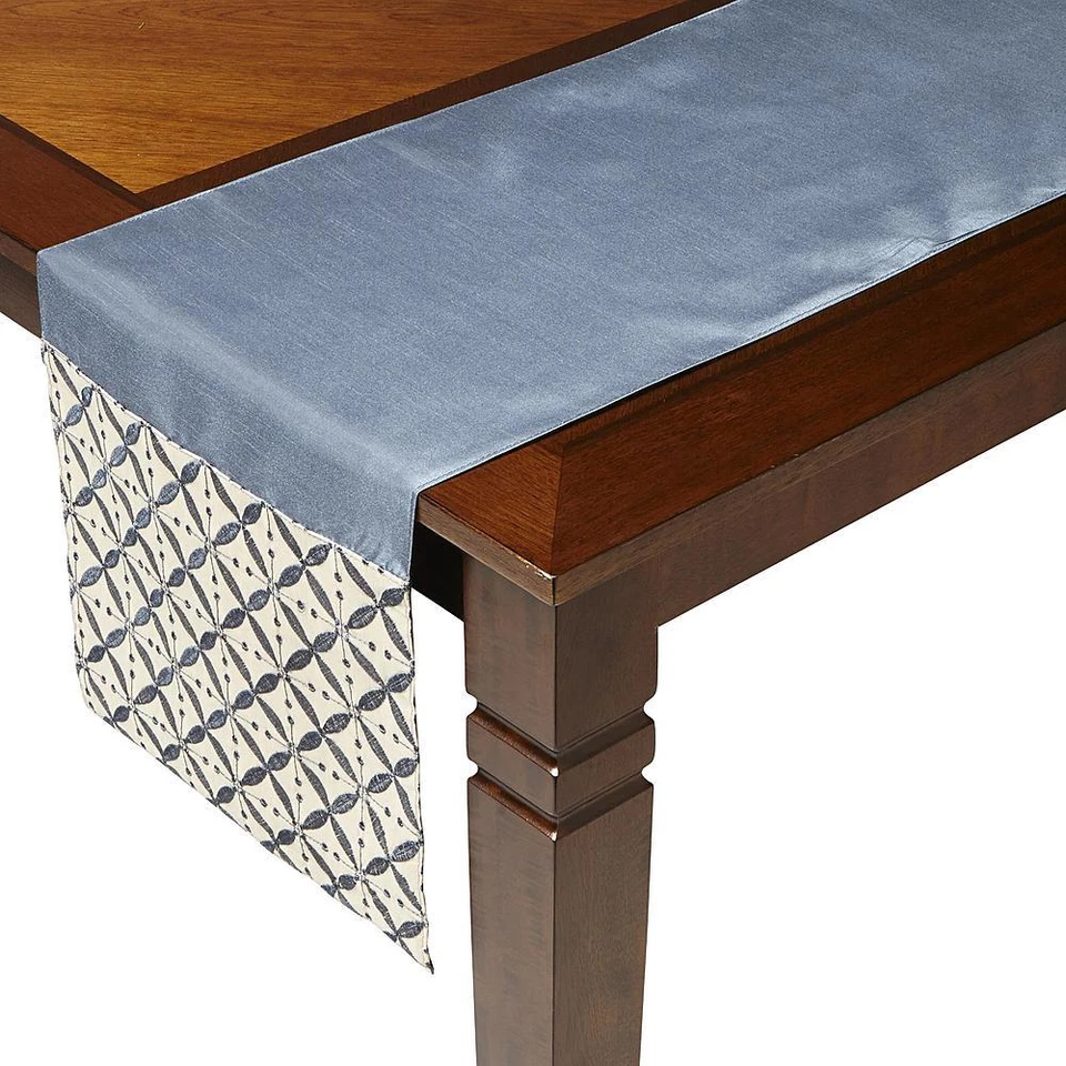 Essential Home Davenport Embroidered  Table Runner 13x72 in Blue/Cream - Image 1 of 3