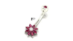 14K SOLID GOLD NATURAL RUBY BELLY BUTTON WITH DIAMOND - Picture 1 of 7