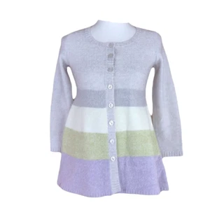 Madison Strickjacke Pullover Wollmischung grau lavendel Streifen Swing Saum PP - Bild 1 von 9