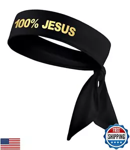 100% Jesus Sports Head Tie Headband Soccer Fútbol Football White Black Athlet - Picture 1 of 1