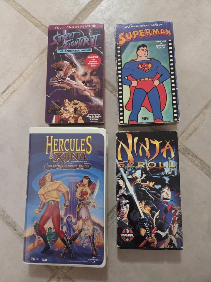 4 Rare Vintage VHS Tapes Superman Street Fighter 2 Hercules & Xena, Ninja Scroll - Image 1 of 1