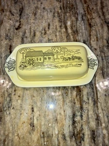 Vtg “Bucks County” Covered Butter Dish ~ Royal China ~ Sebring, Ohio ~ Yellow - Picture 1 of 8