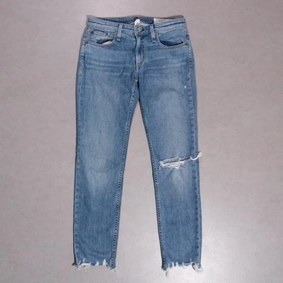 Rag & Bone Dre Low Rise Slim Boyfriend Jeans Dobbie Blue Distressed Denim 24x26 - Image 1 of 4