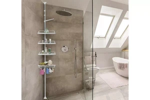 Scaffale Angolare da Bagno Telescopico Salvaspazio Regolabile 225/280cm Bianco - Foto 1 di 6