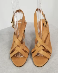 J CREW Talla 9 Sandalias Tacón Apilado Tacones Zapatos Cuero Tostado Muestra Nuevo - Imagen 1 de 5
