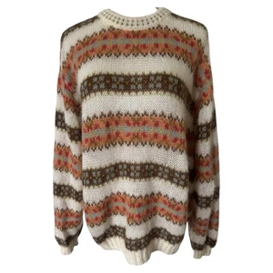 VTG UNITED COLORS OF BENETTON Mohair Wool Blend Fair Isle Sweater Womens Large - Picture 1 of 10