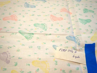 Vintage Fabric Pastel Newborn Baby Feet Print 6 Yards Vintage 1990s Cotton/Poly - Image 1 of 4