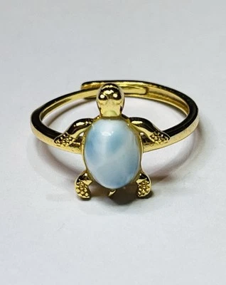 18k Gold Over 925 Sterling Silver Natural Blue Larimar Sea Turtle Ring - Image 1 of 4