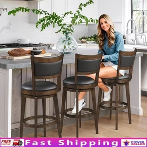 Swivel Counter Height Bar Stools Set Wooden Kitchen Chair 360 Degree Comfort New - Picture 1 of 8