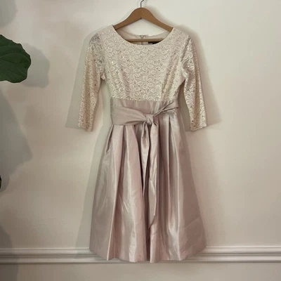 Jessica Howard Cream/Khaki Formal Dress Sz 6P  Sequins Zipper Pockets Liner  - Image 1 of 4