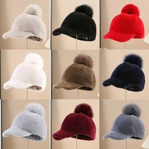 100% Women's Real Sheep Shearing Fur Hat Thicken Warm Baseball Cap Winter - Picture 1 of 14