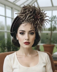 De colección Scott and Stickman New York Marrón Lana Cloche Sombrero Plumas Estrás  - Imagen 1 de 2