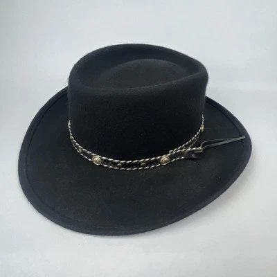 Felt Black Wester Hat 100% Wool Size Medium Wide Brim Made in USA - Image 1 of 4