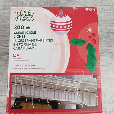 Holiday Living 300 ct Clear Warm White Icicle Christmas lights - NEW - Image 1 of 4