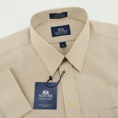 NEW Stafford Wrinkle Free Dress Shirt Mens 17 1/2 36 XL Beige Long Sleeve NWT - Image 1 of 4