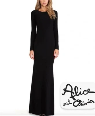 Alice + Olivia Air Maxi Dress Size 6 Leather Mesh Trim Jersey Long Sleeve Black - Image 1 of 4