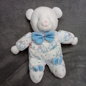 JCPENNEY Terrycloth Bear Blue Bowtie Bunny Slippers Blue Eyes Pink Nose Rattle - Picture 1 of 10