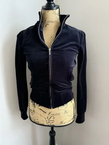 Vintage KOOKAI Jacket Womens 1 XS/S Black Velour Velvet Full Zip - Picture 1 of 6