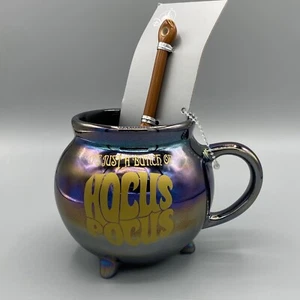 NEW Disney HOCUS POCUS Iridescent Cauldron Mug & Wooden Broom Spoon Set - Picture 1 of 10