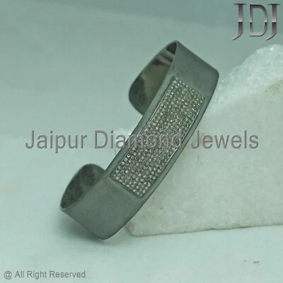 Natural Pave Diamond 925 Sterling Silver Jewelry Openable Adjustable Cuff Bangle - Image 1 of 4