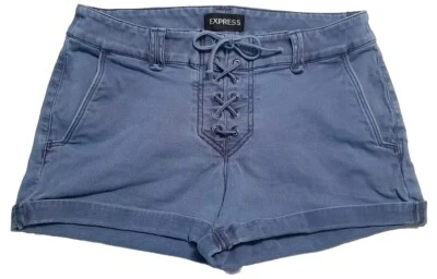 Pantalones Cortos Express Talla 0 27"W Con Cordones Puño Enrollado Tiro Medio Pkts Mezcla de Algodón Azul Foto 1 de 4