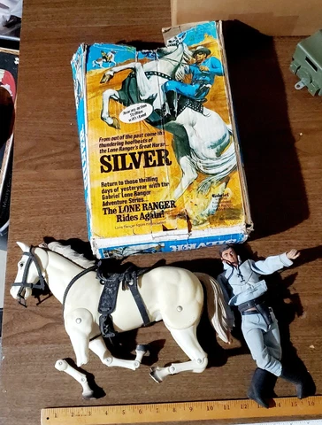 VINTAGE GABRIEL LONE RANGER ACTION FIGURE LOT SILVER W/ BOX + FIGURES Cover