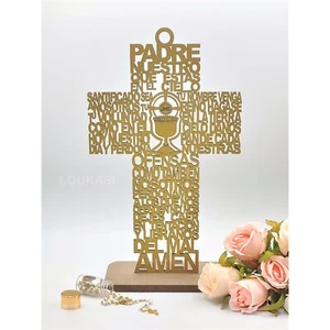 US 4/12pcs Gold Wooden Religious Cross Chalice Centerpiece w\Stand Bautizo Decor - Picture 1 of 1