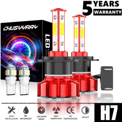 For Kawasaki Z750S Z800 Z900 Z1000 Motorcycle LED Headlight Kit H7 6000K Bulbs - Image 1 of 4